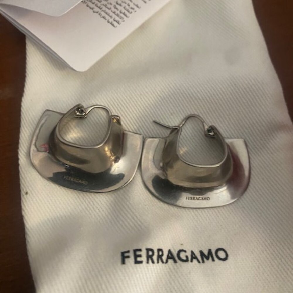 Ferragamo Silver-Tone Orecc Hoop Earrings crafted from brass. Silver-tone brass - Picture 3 of 3